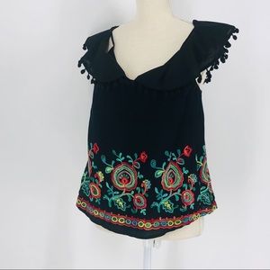 BLACK EMBROIDERED OFF THE SHOULDER BLOUSE NWT SM